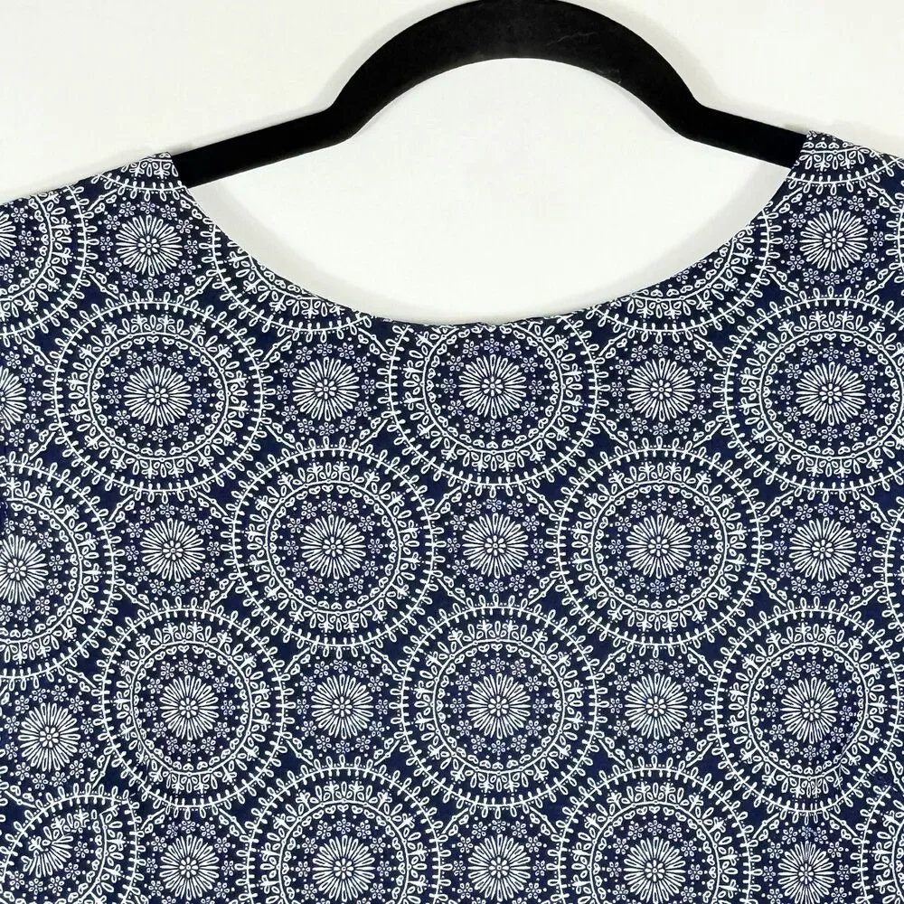 Tommy Hilfiger Navy Blue White Medallion 3/4 Ruffle Sleeve Dress Women's Sz‎ 4 - Picture 2 of 8